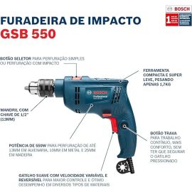 Furadeira de Impacto Bosch GSB 550 RE 550w